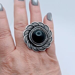 Elegant Silver and Black Statement Ring